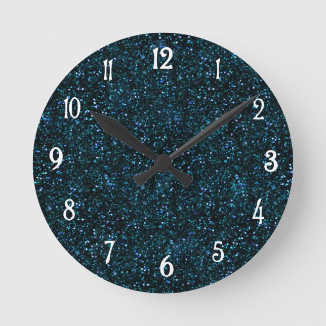 Dark Aqua Aquamarin Blue Glitzer Runde Wanduhr (Vorderseite)
