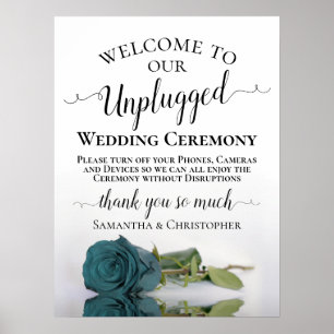 Dark Aqua Aquamarine Rose Unplugged Wedding Zeremo Poster