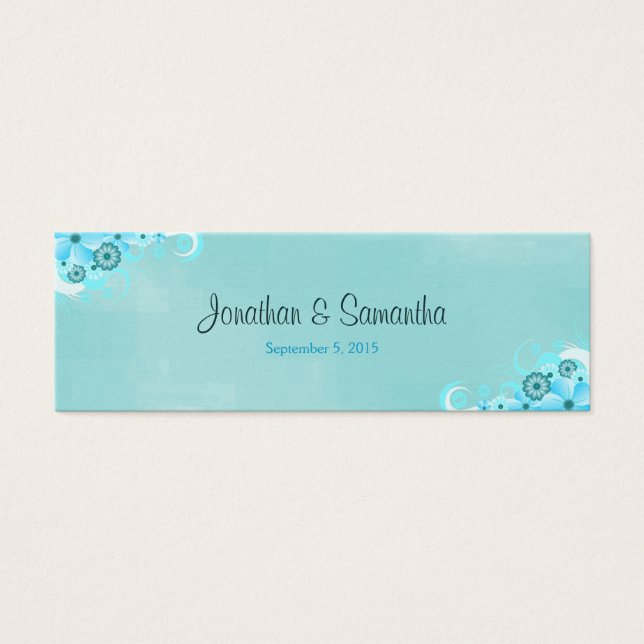 Dark Aqua Blue Floral Kleine Gastgeschenk Hochzeit (Vorderseite)