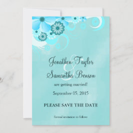 Dark Aqua Blue Floral Speichern Sie die Ankündigun Save The Date