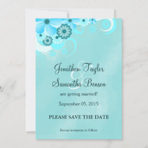 Dark Aqua Blue Floral Speichern Sie die Ankündigun Save The Date