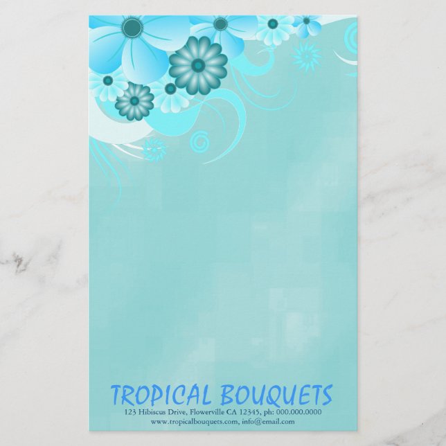 Dark Aqua Blue Hibiskus Florist Stationspapier Briefpapier (Vorderseite)