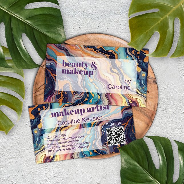 Dark Aqua Blue Lila Pink Gold Marmor Art Muster Visitenkarte (Von Creator hochgeladen)