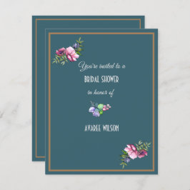 Dark Aqua Brautparty Florals Einladung