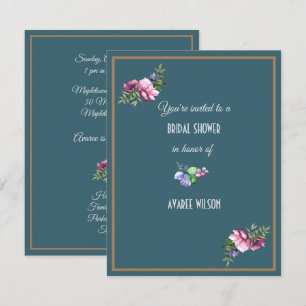 Dark Aqua Brautparty Florals Einladung