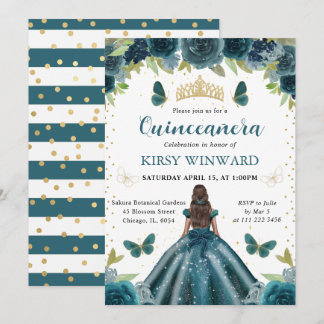 Dark Aqua Dress Dark Skin Princess Quinceanera Einladung