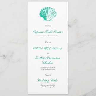Dark Aqua Seashell Wedding Reception Dinner Menu Menükarte