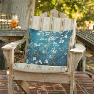 Dark Aquamarin Almond Blossoms Van Gogh Kissen