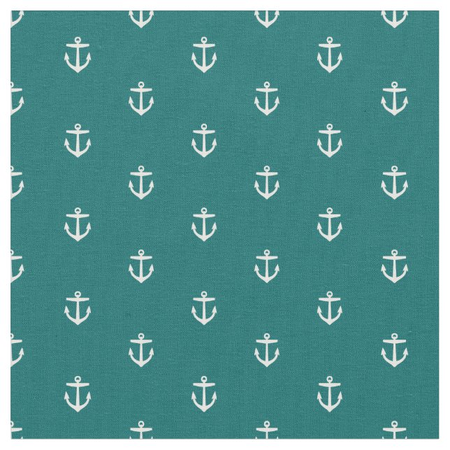 Dark Aquamarin Anchor Print Stoff (Nahaufnahme)