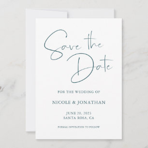 Dark Aquamarin Blue Elegant handgeschriebene Kalli Save The Date