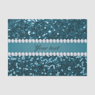 Dark Aquamarin Blue Imitats Glitzer und Diamanten Seidenpapier