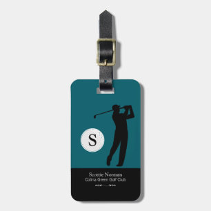 Dark Aquamarin Blue Personalisiert Golfer Monogram Gepäckanhänger