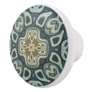 Dark Aquamarin Blue Seafoam Green Ethnic Stamm Art Keramikknauf