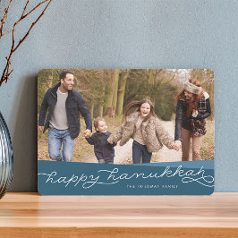 Dark Aquamarin Geo Script | Hanukkah-Foto Feiertagskarte