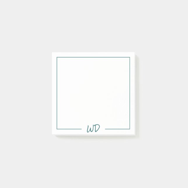 Dark Aquamarin Green Monogram Initials Post-it Klebezettel (Vorderseite)