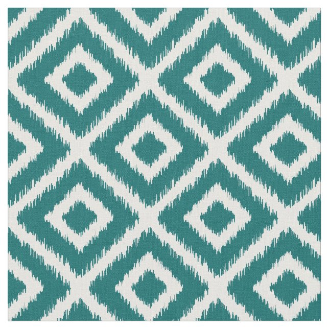 Dark Aquamarin Ikat Diamonds Stoff (Nahaufnahme)