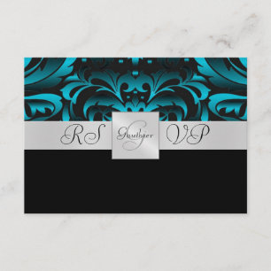 Dark Aquamarin Monogram Half Damask UAWG Einladung