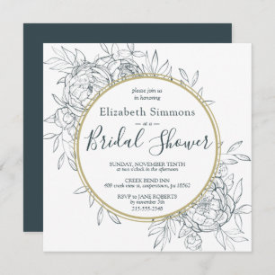 Dark Aquamarin Peony Floral Modern Toile Brautpart Einladung