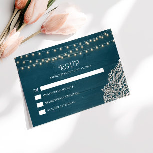 Dark Aquamarin Rustic Elegance RSVP Card Dankeskarte