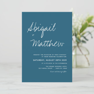 Dark Aquamarin Simple Handwriting Boho Wedding Einladung