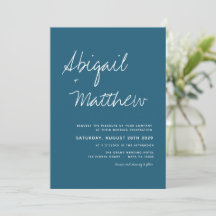 Dark Aquamarin Simple Handwriting Boho Wedding Inv