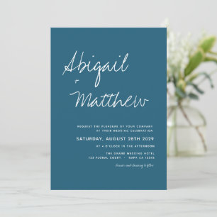 Dark Aquamarin Simple Handwriting Boho Wedding Inv Einladung