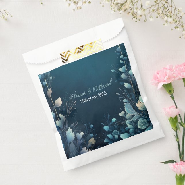 Dark Aquamarine und Aquamarin Blue Floral Wedding Geschenktütchen (Versiegelt)