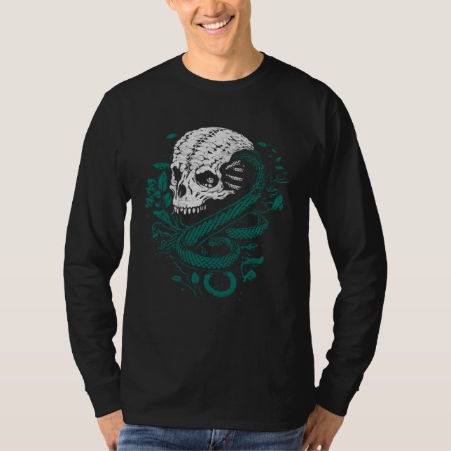 Dark Arts Halloween Black Metal Magic Snake Skull  T-Shirt (Vorderseite)