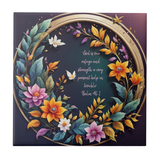 Dark Background Floral Frame Bibel Verse Fliese (Vorderseite)