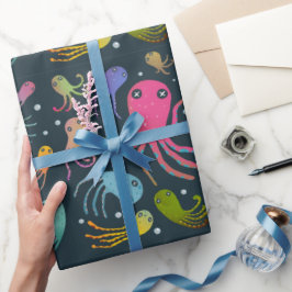 Dark Background under Sea Marine Life Cartoon Geschenkpapier