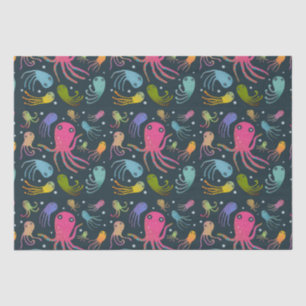 Dark Background under Sea Marine Life Cartoon Seidenpapier