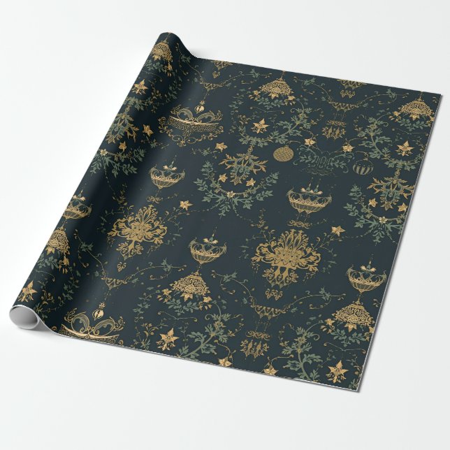 Dark Baroque Gold Ornament Wrapping Paper  Geschenkpapier (Ungerollt)