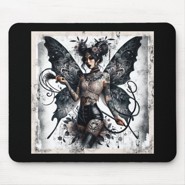 Dark Beauty Gothic Asian Fee Tattoos & Whip Mousepad (Vorne)