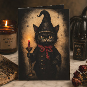 Dark Black Cat Design für Halloween, Goth & Occult Karte
