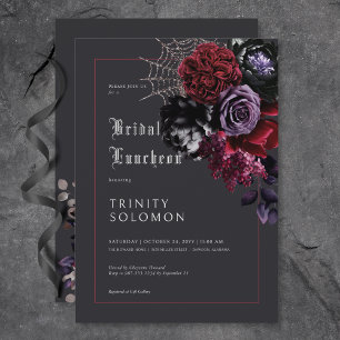 Dark Black Floral & Silver Web Bridal Luncheon Einladung