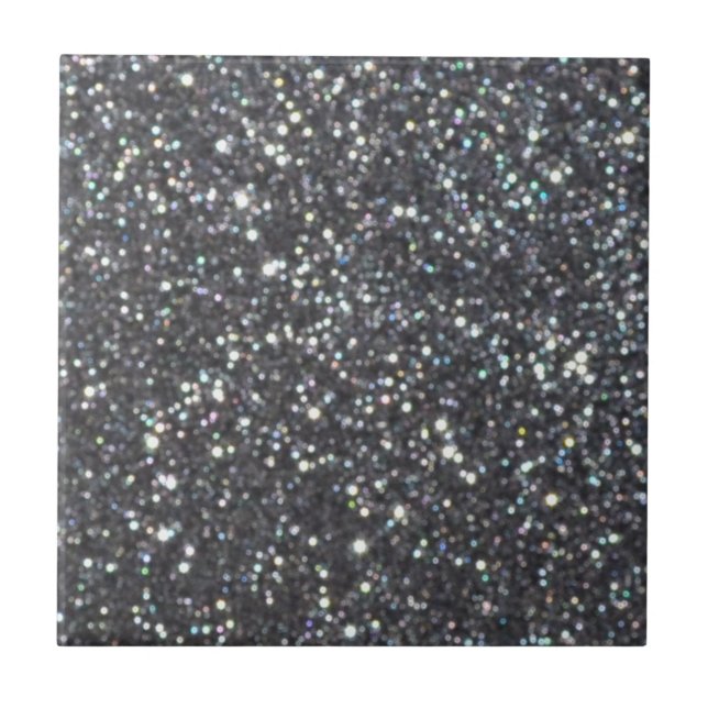 Dark Black Glitter Sparkles Fliese (Vorderseite)