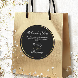 Dark Black Gold Elegant White Script Vielen Dank Runder Aufkleber