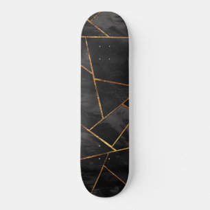 Dark Black Ink Gold Copper Geometric Glam #1 #geo  Skateboard