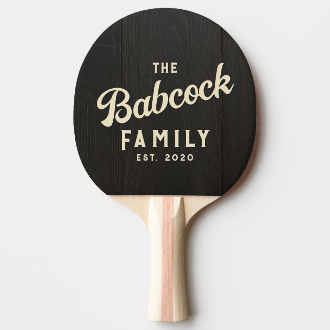 Dark Black Wood Retro Family Name & Year Tischtennis Schläger (Vorderseite)