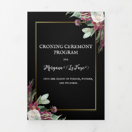 Dark Bloom Croning Zeremonie-Programm Dreifach Gefaltete Einladung