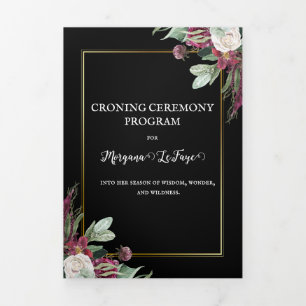 Dark Bloom Croning-Zeremonie-Programm Dreifach Gefaltete Einladung