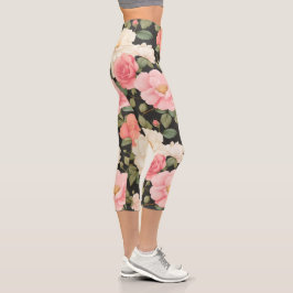 Dark Bloom Serenit Bloom Pink Roses Romantik Capri Leggings