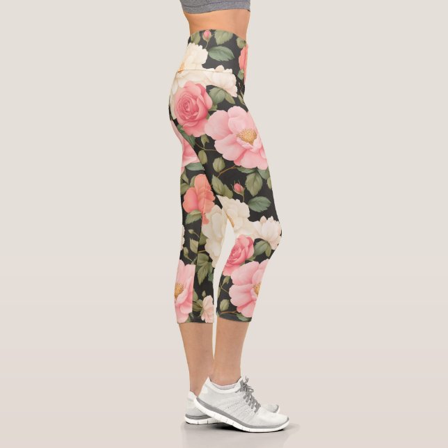 Dark Bloom Serenit Bloom Pink Roses Romantik Capri Leggings (Rechts)