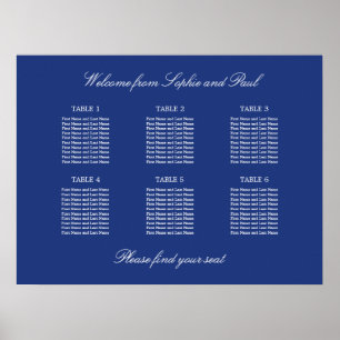 Dark Blue 6 Table Wedding Chart Poster