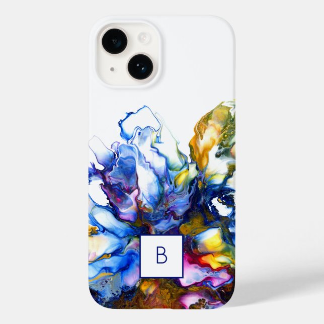 Dark Blue Abstrakt Fluid Art Mit Monogramm Case Ma (Rückseite)