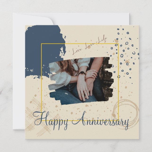 Dark Blue Aesthetic Happy Anniversary Card Karte (Vorderseite)