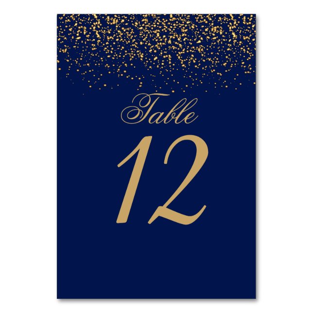 Dark Blue and Gold Confetti Tischnummer (Vorderseite)