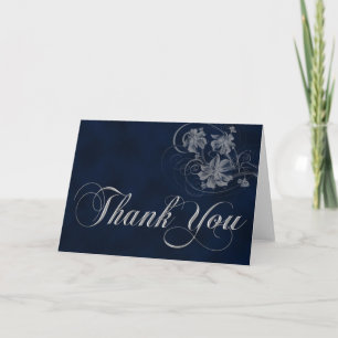 Dark blue and silver thank you card dankeskarte