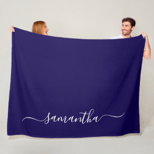 Dark Blue and White Elegansh Swash Signature Name Fleecedecke