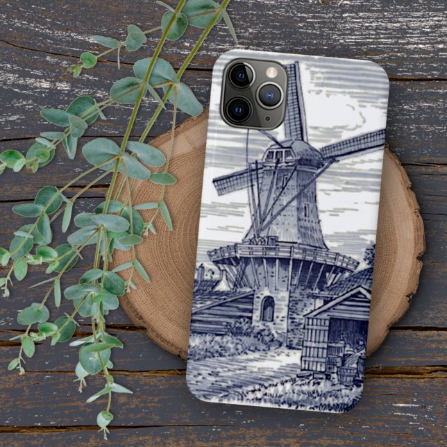 Dark Blue Antique Delft Blue Dutch Windmill Case-Mate iPhone Hülle (Von Creator hochgeladen)